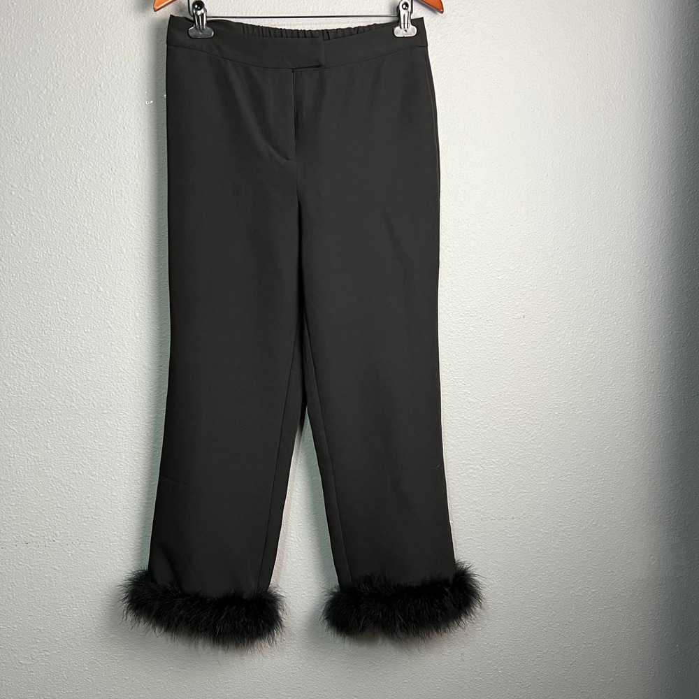 AQUA Feather Furr Cuff Pants Pull On Career Party Festival Fun Black Size M